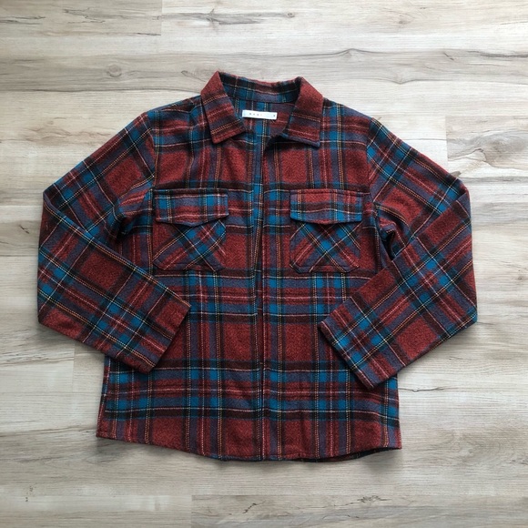 MNML Red and Blue Plaid Long Sleeve Shirt - Picture 2 of 6